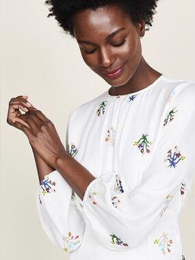 NWT! Cynthia Rowley White Silk Long-Sleeve Embroidered Blouse (Size 2)